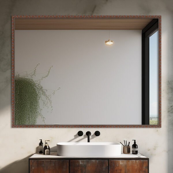 Dawning Rectangular Wall Mirror Rich Brown Finish Bamboo Style – Vertical & Horizontal Mount – Made in USA - Image 5