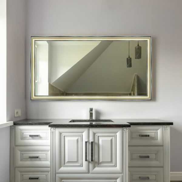 Luzora Rectangular Wall Mirror Silver Finish Gold Style – Vertical & Horizontal Mount – Made in USA - Image 6