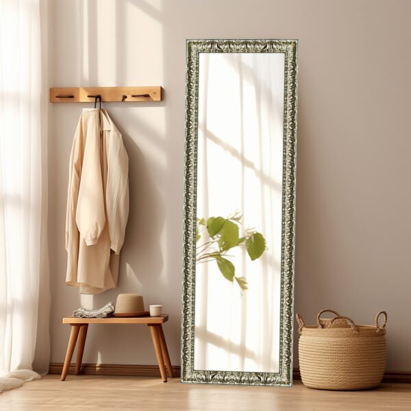 Sleek Rectangular Wall Mirror Silver Finish Ornate Style – Vertical & Horizontal Mount – Made in USA - Image 4