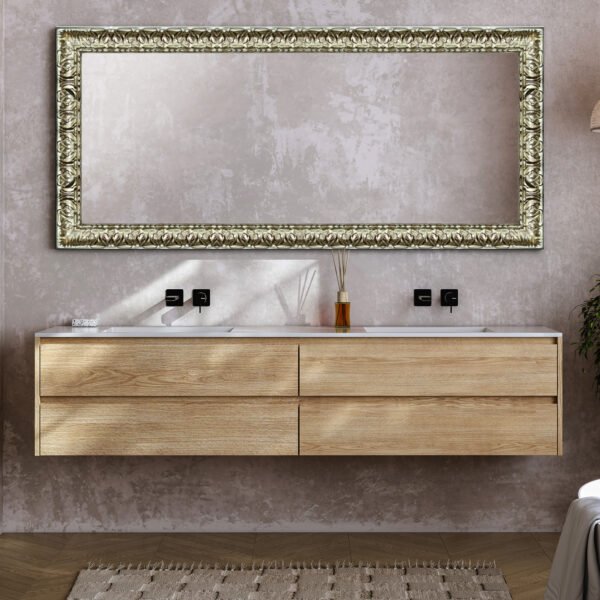 Sleek Rectangular Wall Mirror Silver Finish Ornate Style – Vertical & Horizontal Mount – Made in USA - Image 5