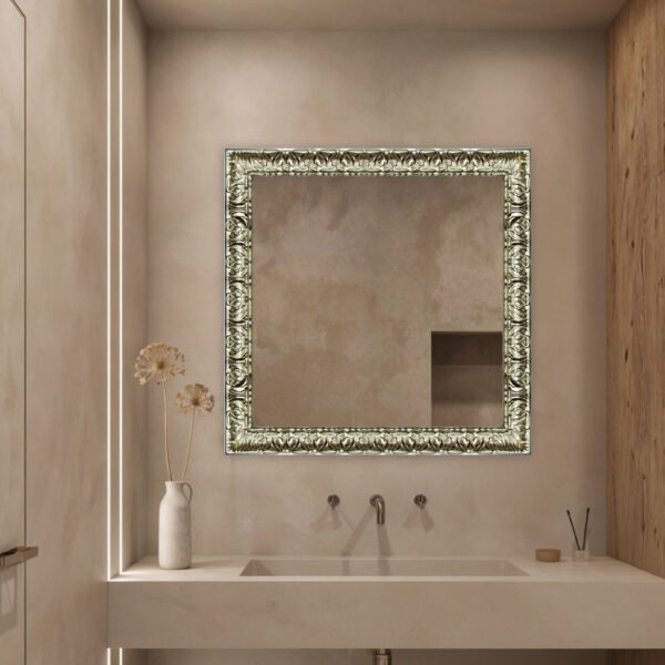 Sleek Rectangular Wall Mirror Silver Finish Ornate Style – Vertical & Horizontal Mount – Made in USA - Image 7
