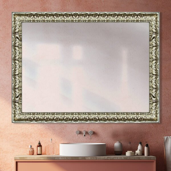 Sleek Rectangular Wall Mirror Silver Finish Ornate Style – Vertical & Horizontal Mount – Made in USA - Image 8