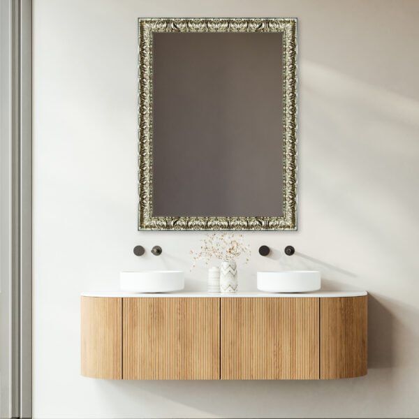 Sleek Rectangular Wall Mirror Silver Finish Ornate Style – Vertical & Horizontal Mount – Made in USA - Image 6