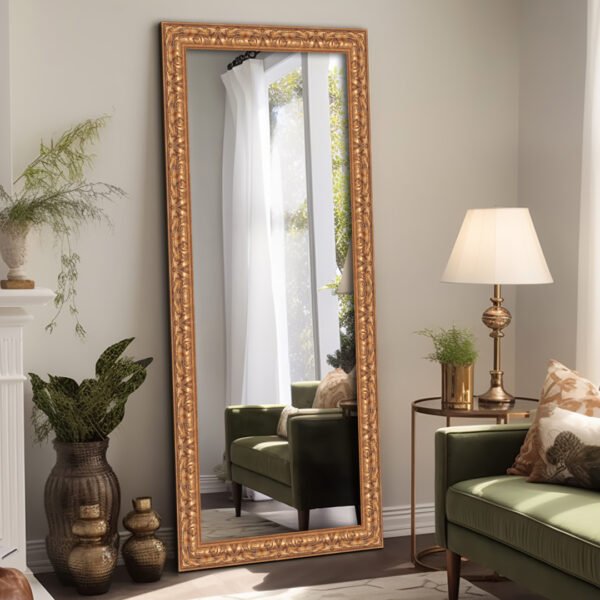 Yield Rectangular Wall Mirror Antique Gold Finish Ornate Style – Vertical & Horizontal Mount – Made in USA - Image 4
