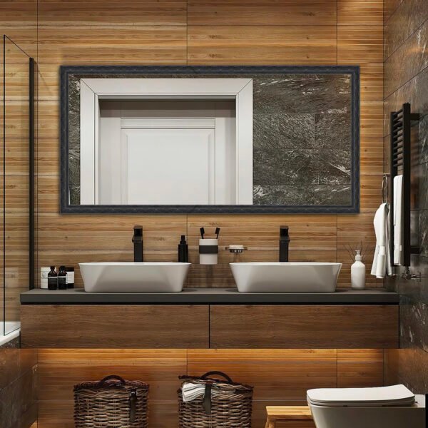 Modish Rectangular Wall Mirror Black Finish Contemporary Style – Vertical & Horizontal Mount – Made in USA - Image 7