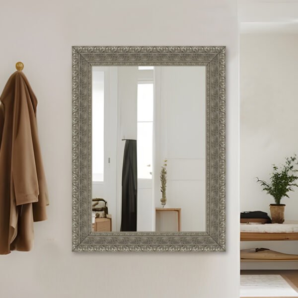 Lucentra Rectangular Wall Mirror Silver Finish Ornate Style – Vertical & Horizontal Mount – Made in USA - Image 6