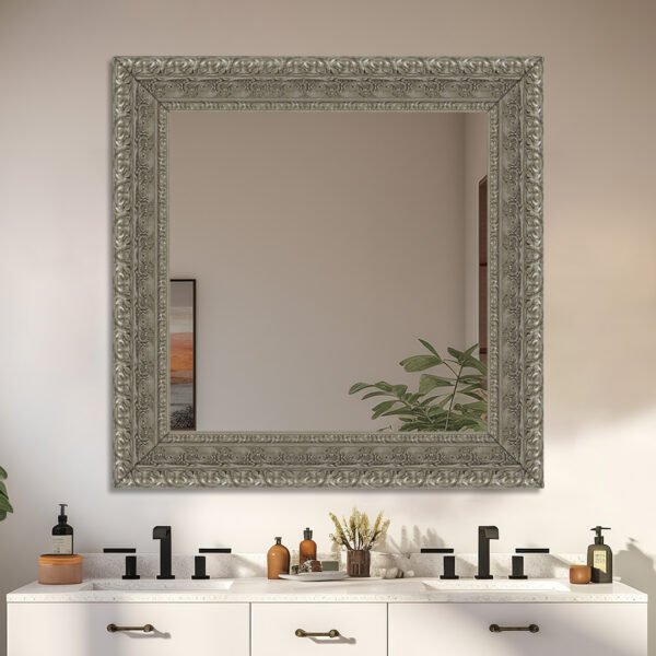 Lucentra Rectangular Wall Mirror Silver Finish Ornate Style – Vertical & Horizontal Mount – Made in USA - Image 7