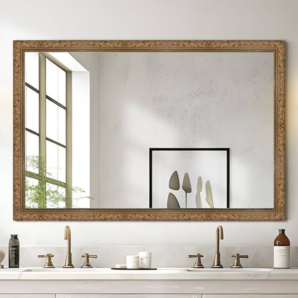 Arc Rectangular Wall Mirror Natural Wood Finish Classic Style – Vertical & Horizontal Mount – Made in USA - Image 4